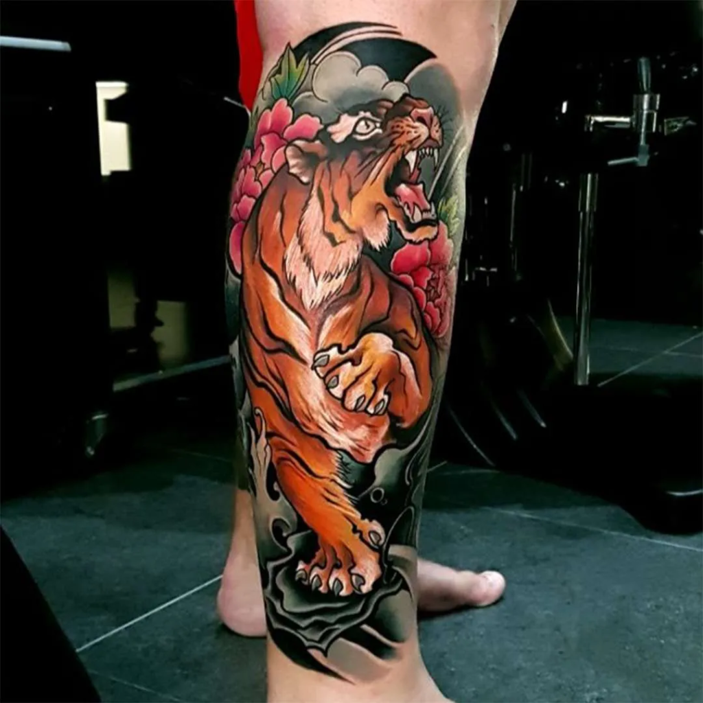 Oriental Japanese Colour Tiger Half-Leg Sleeve Tattoo